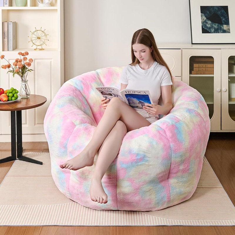 Fauteuil à billes géant - arc-en-ciel - très grand / fausse fourrure / accoudoir pétale / surdimensionné