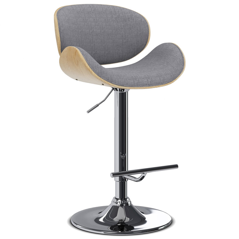 Tabouret de bar moderne pivotant rembourré Marana, Mélange de lin - Gris clair