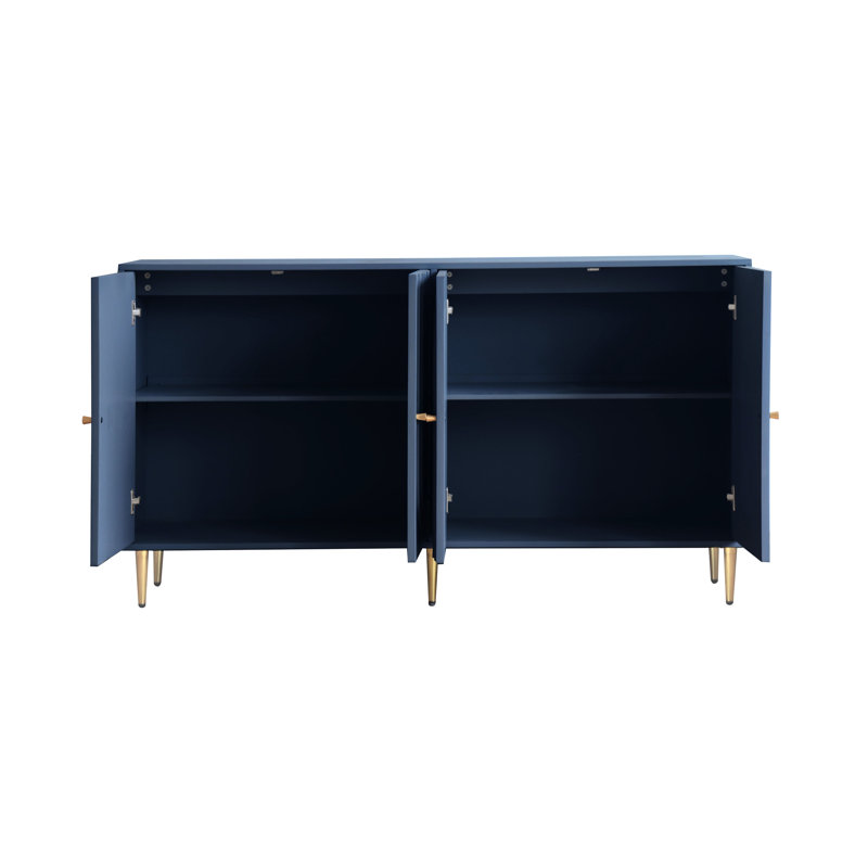 Armoire en bois laqué bleu avec 4 portes. Pour la salle à manger, le vestibule. Tablettes réglables, rangement pour la cuisine - hauteurs de tablettes
