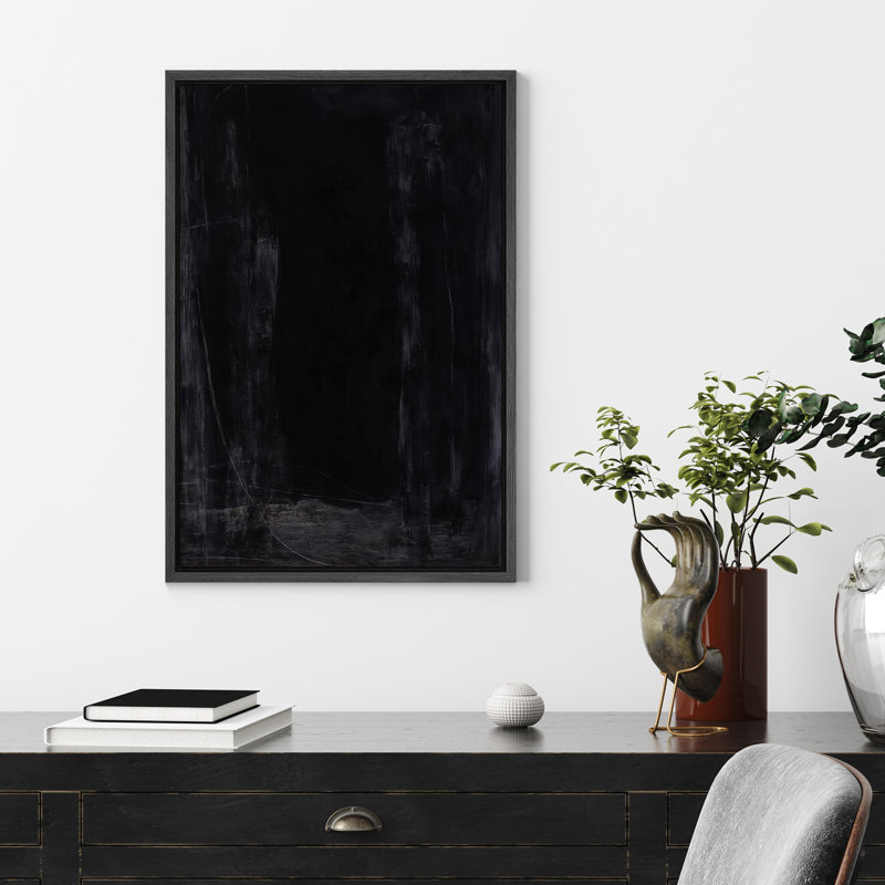 Art mural sur toile abstrait foncé foncé, Noir, H 24 po x l 16 po, Cadre flottant