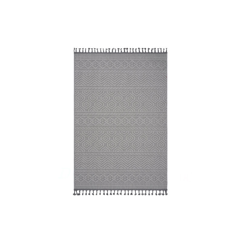 Collection 6X9 Geometric Indoor/Outdoor Area Rug, Light Gray, Rectangle 6'7" x 7'9"