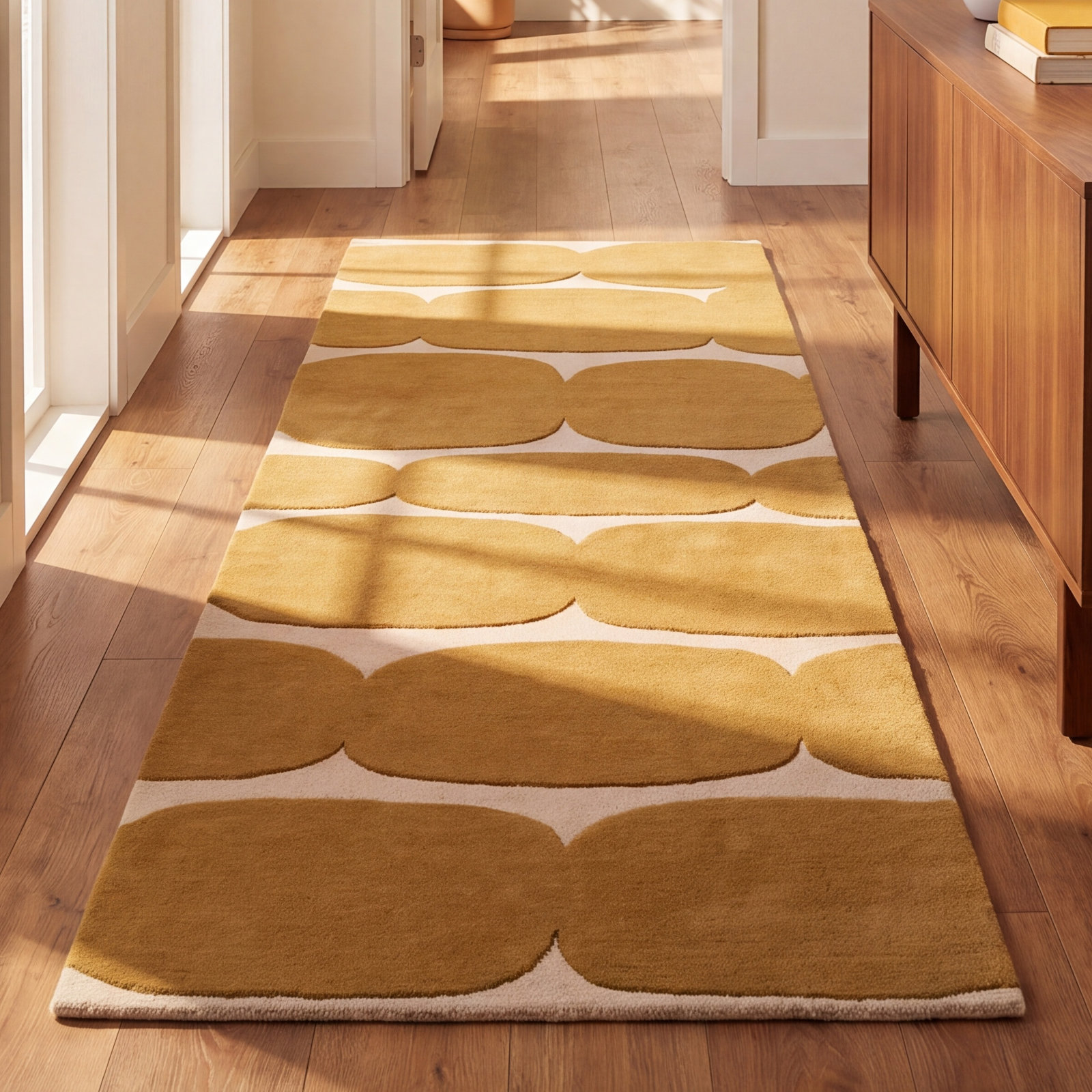 Brick Road Mustard Yellow Hand-Tufted Wool Rug, Runner 2'6" x 9'