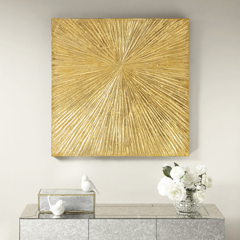 Abstract Burst Resin Wall Art - Hand Painted 30"w X 30"h Gold 30"x30" Decor Design, Gold