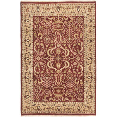 Tapis de bois one-of-kind-noué la 2010 jaipur rouge foncé/beige 4 pi 2 po x 6 pi en laine Doney