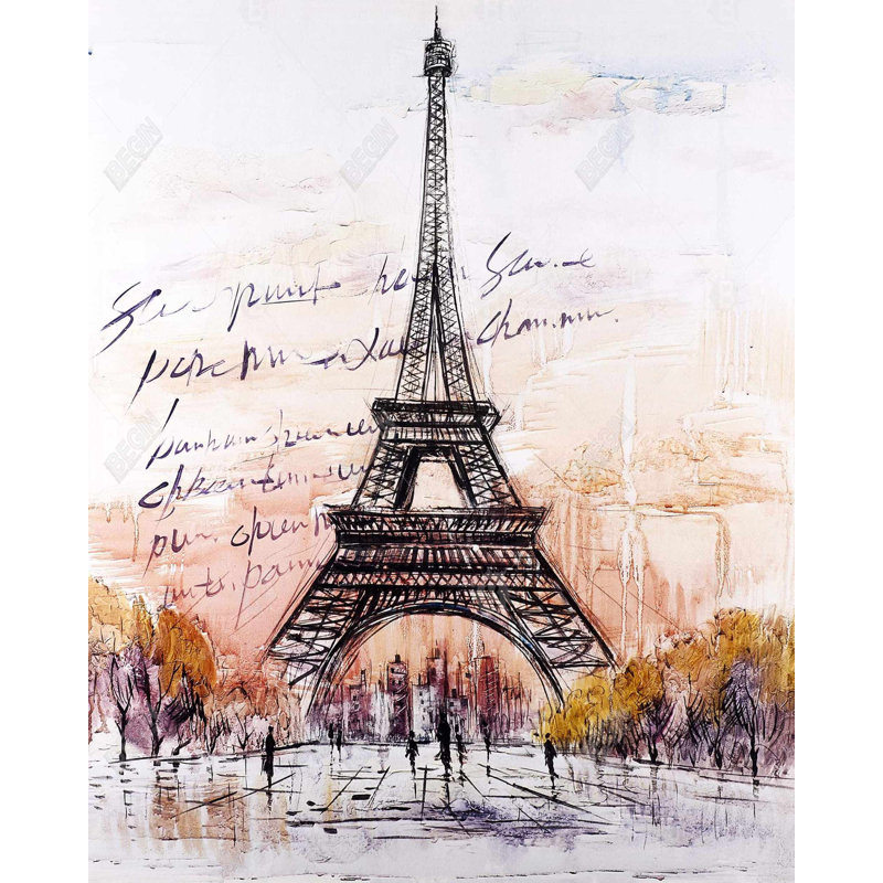 Eiffel tower sketch with an handwritten message - 48"x60" Framed canvas