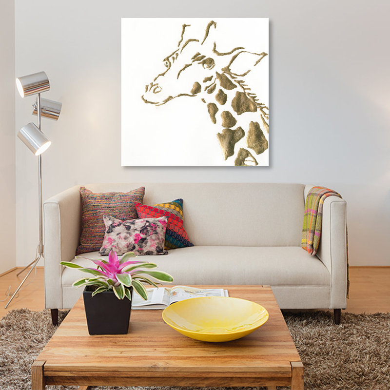«Gilded Giraffe», impression sur toile, H 12 po x l 12 po x P 0,75 po, Pas de tapis, Toile tendue