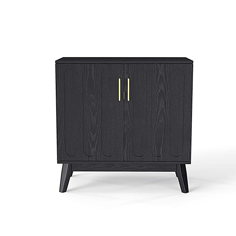 Mid Century Modern Fluted Sideboard Cabinet with Adjustable Shelves & Solid Wood Legs, Buffet Cabinet with Storage, Black