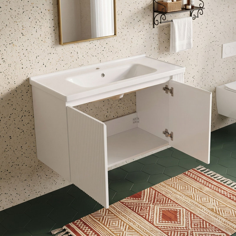 Meuble-lavabo mural avec lavabo en céramique