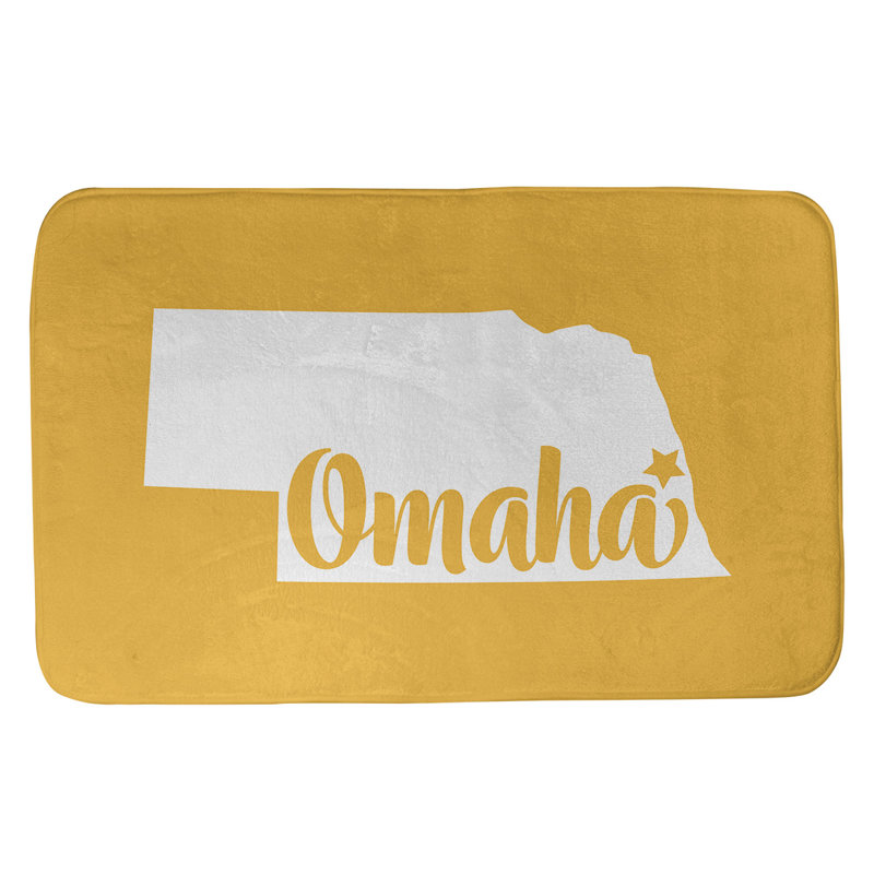 Tapis rectangulaire antidérapant pour salle de bain, L 17 po x L 21 po, Jaune, Omaha Nebraska