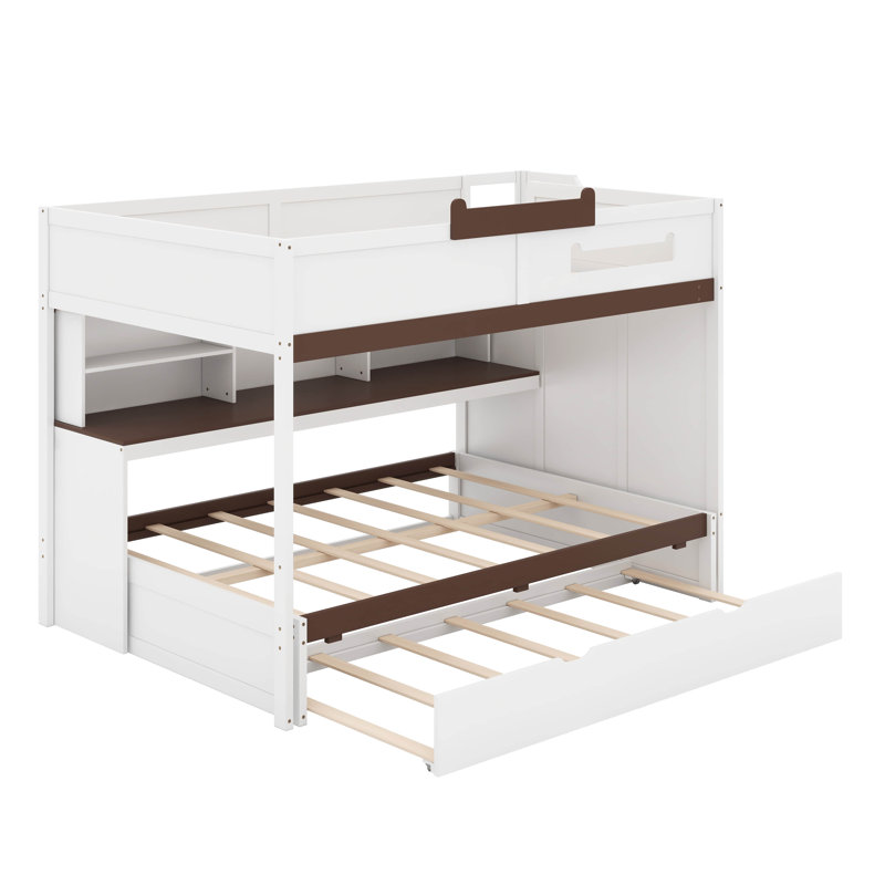 Lit superposé double au-dessus de double avec escalier de rangement et lit gigogne, lits superposés en bois avec tablettes de rangement légères et sous le lit Uppeer