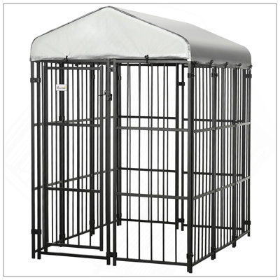6' X 4' Outdoor Dog Kennel With Waterproof UV-Resistant Canopy And Heavy-Duty Chain Link For Medium To Large Dogs
