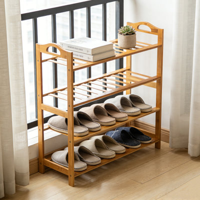 Range-chaussures portatif en bambou 4 niveaux 12 lattes couleur bois naturel 26,8 pouces