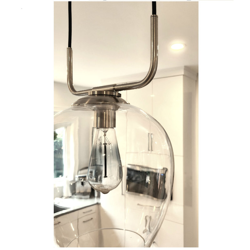 U shaped Brushed Nickel glass pendant, 12" H x 10" W x 10" D, U-shaped Nickel
