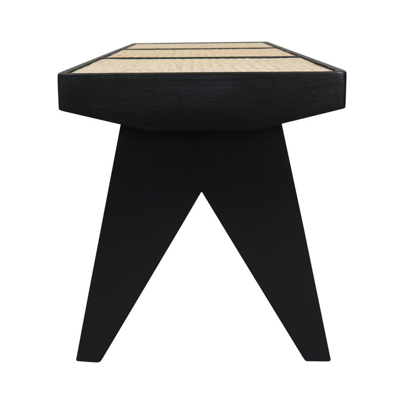 Frankie Wooden Bench With Cane Seat, Black