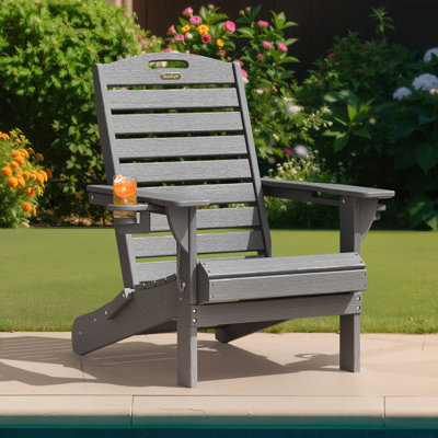 Outdoor Adirondack Chair Weather-Resistant HDPE Foldable Fire Pit Chairs With Cup Holder by SUUNYN