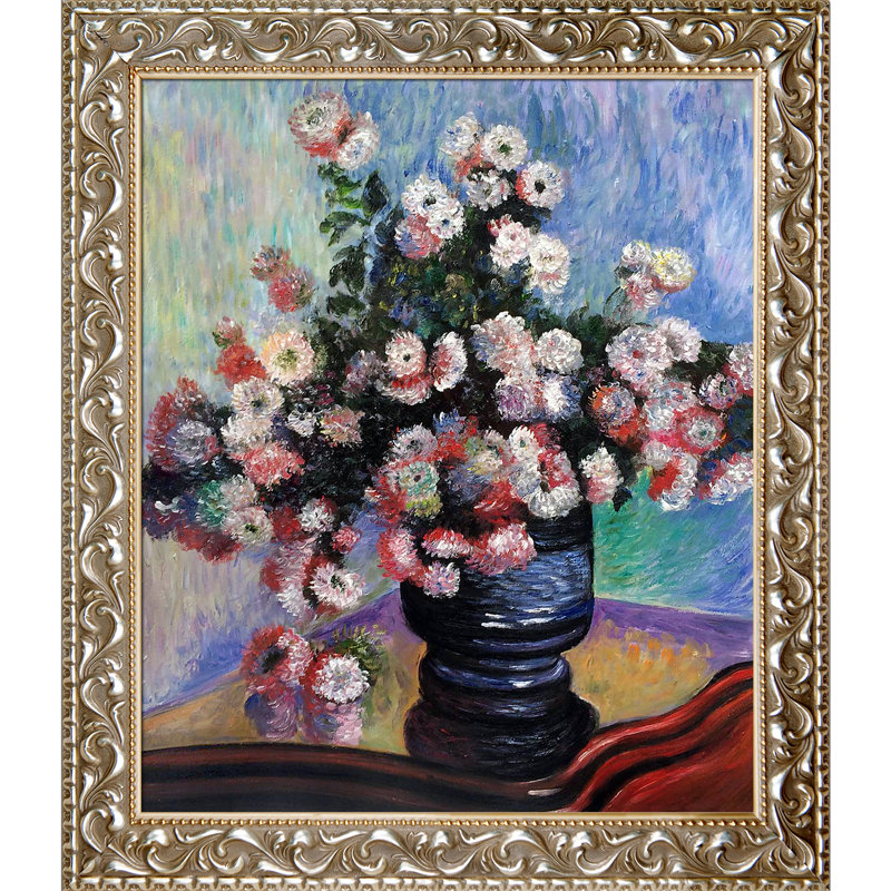 « chrysanthèmes " » par claude monet, reproduction d’image sur toile, H 29,5 po x l 25,5 po x P 2 po, Argent rococo