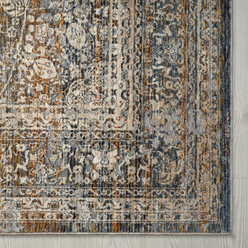 Dmon Floral Area Rug in Blue, Rectangle 8'9" x 11'10"