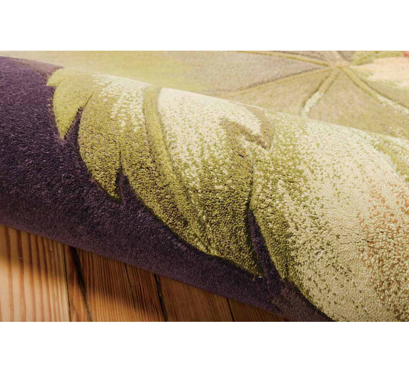 Vienna Floral Handmade Tufted Wool Green/Gray/Peach Area Rug, Rectangle 5'3" x 8'3"