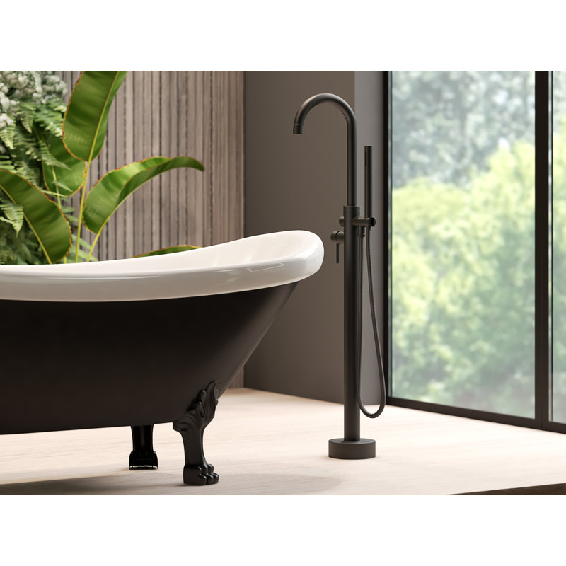 Daphne 59" X 30" Black Freestanding Soaking Acrylic Bathtub with Faucet, Black