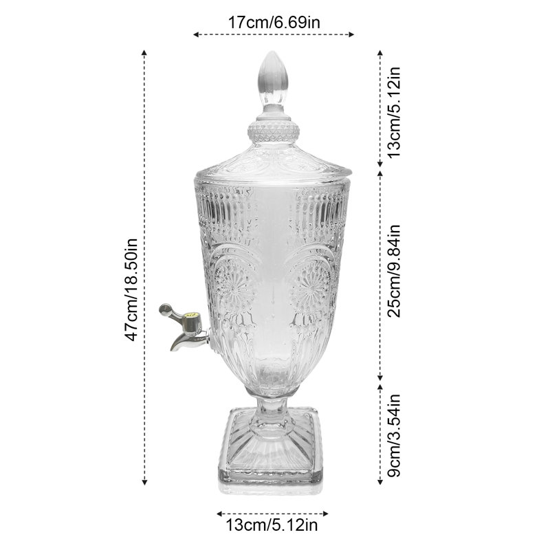 3L Beverage Dispenser with Stainless Tap, Glass Drink Dispenser for Parties, Glass Iced Drink Dispenser with Wide Mouth for Party Wedding Home Picnic Birthday