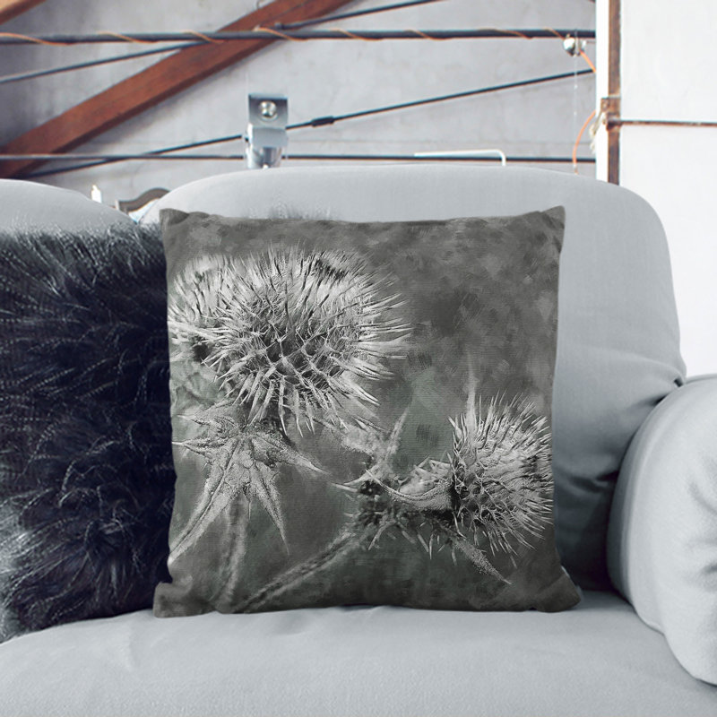 Thistle Flower Vol.5 Scatter Cushion with Filling, 55cm H x 55cm W x 20cm D, Black