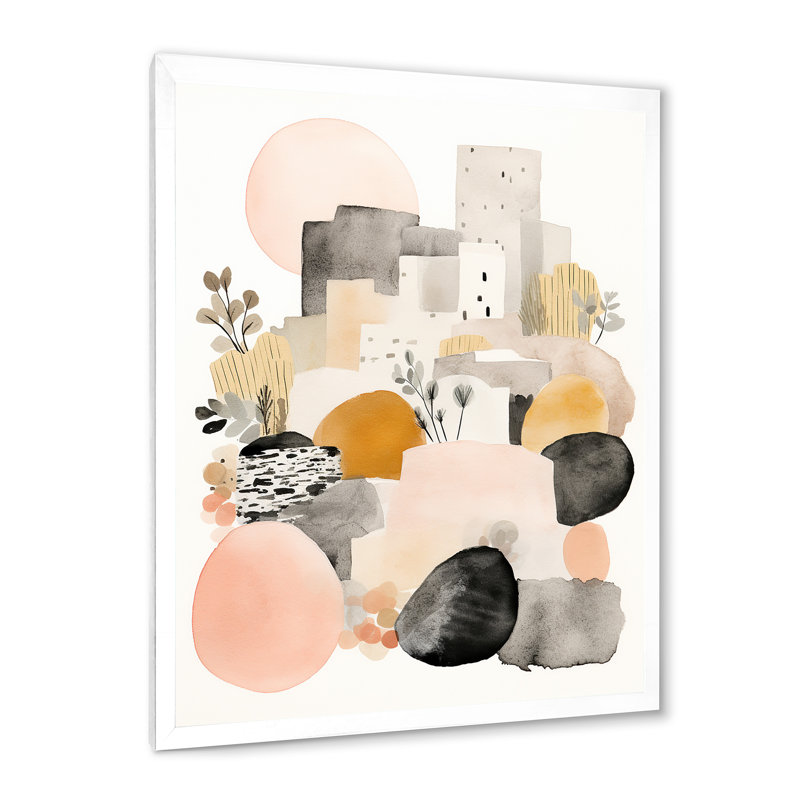 «Serene Landscape in Retro Pastel», reproduction sur toile, H 20 po x l 12 po x P 1 po, Cadre simple blanc