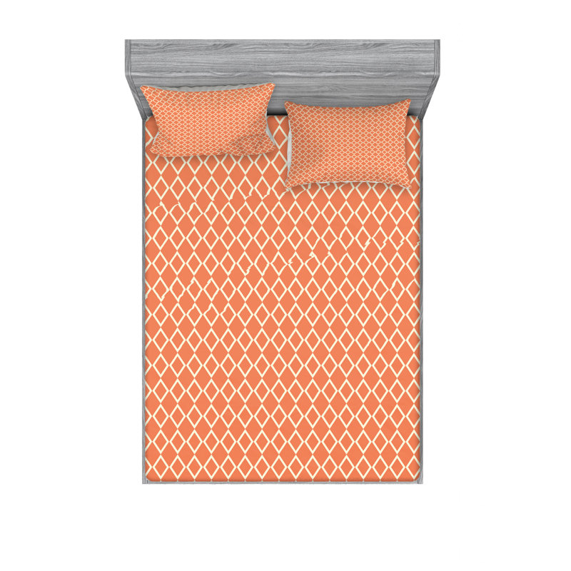 Microfiber Gingham Sheet Set, Queen Sheet Set with Fitted Sheet, Diagonalon Background Checkered