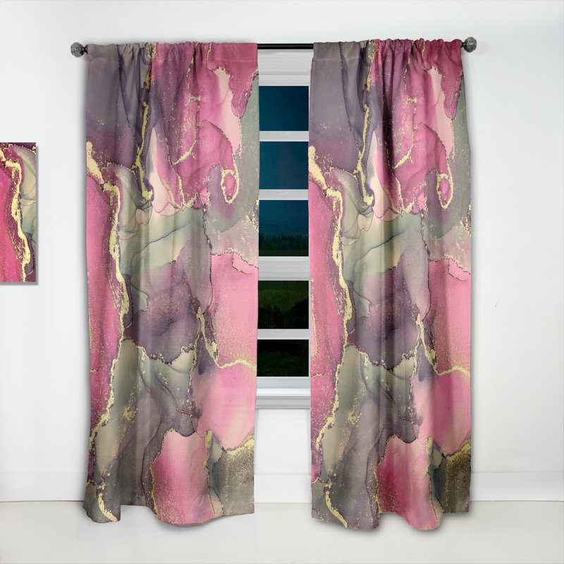 Rose et noir, art abstrait fluide de luxe - Rideau abstrait - Velours obscurcissant - 1 panneau