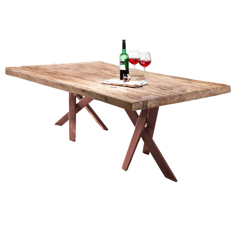 Magdalena Teak Solid Wood Top Metal Base Dining Table, H74 x L200 x W100cm, Black