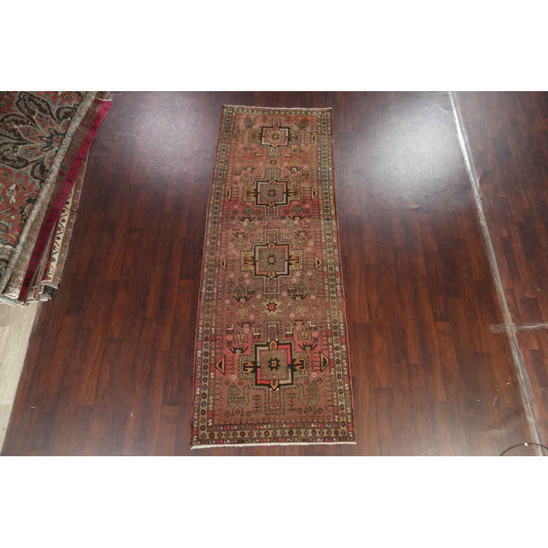 Tapis rétro Shiraz à motif persan noué à la main 4 x 11