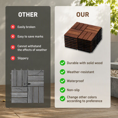 Dalles de terrasse emboîtables en bois d'acacia, motif à damier, pour revêtement de sol extérieur, imperméables et faciles à installer.