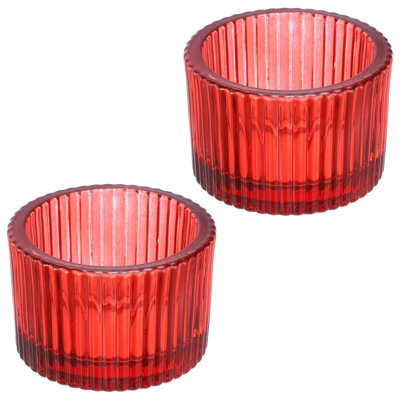Ensemble de 2 bougeoirs en verre rouge