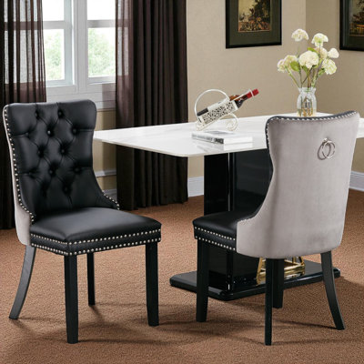 2PCS Modern Velvet Wingback Tufted Solid Wood Upholstered Dining Chairs (Set of 2)