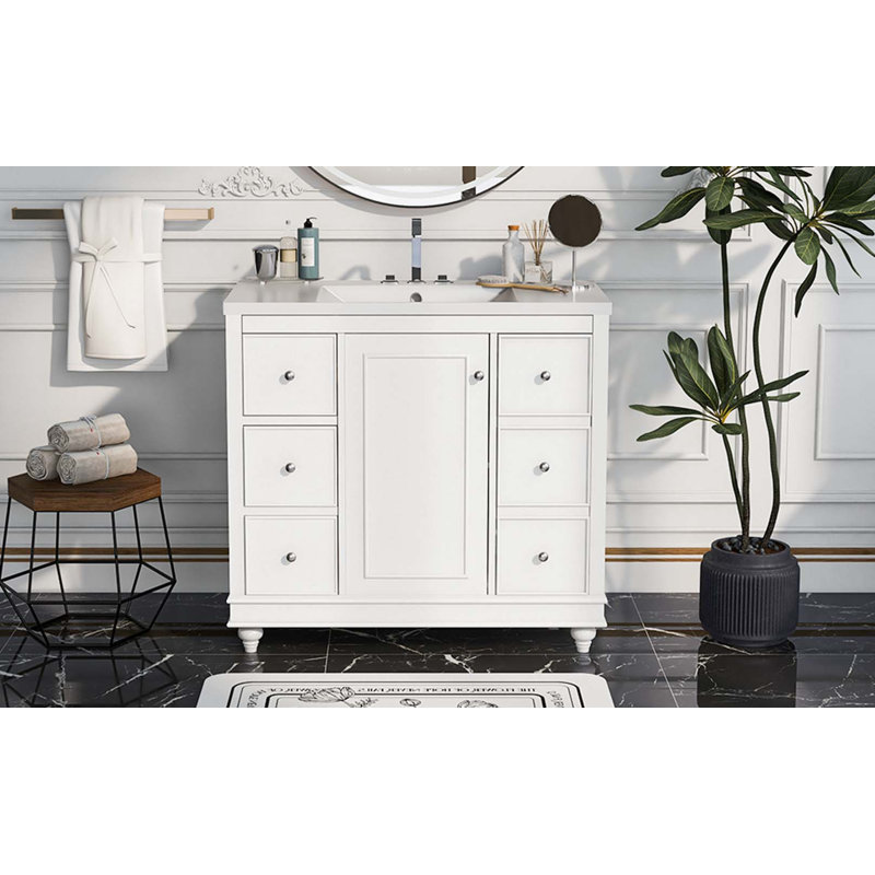 Meuble-lavabo simple 36,22 po avec plateau en résine Clementa, Blanc