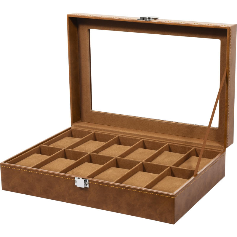 Leather Watch Box +, 8cm x 30.2cm x 20.3cm, Brown