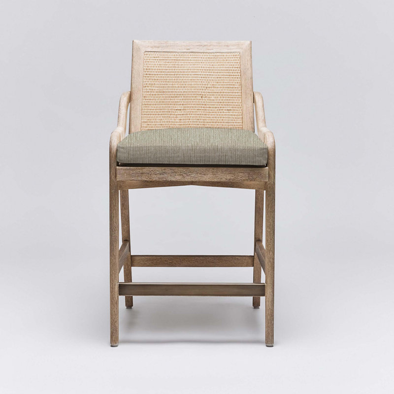 Delray Upholstered Counter Stool, Straw/White Ceruse Frame
