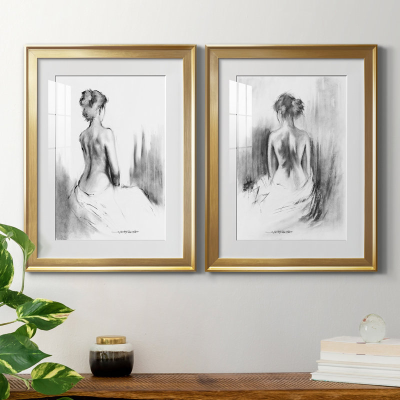 «Soft Silhouette I», ensemble de 2 reproductions d'art, H 22,5 po x l 61 po, Impression encadrée avec passe-partout, Doré