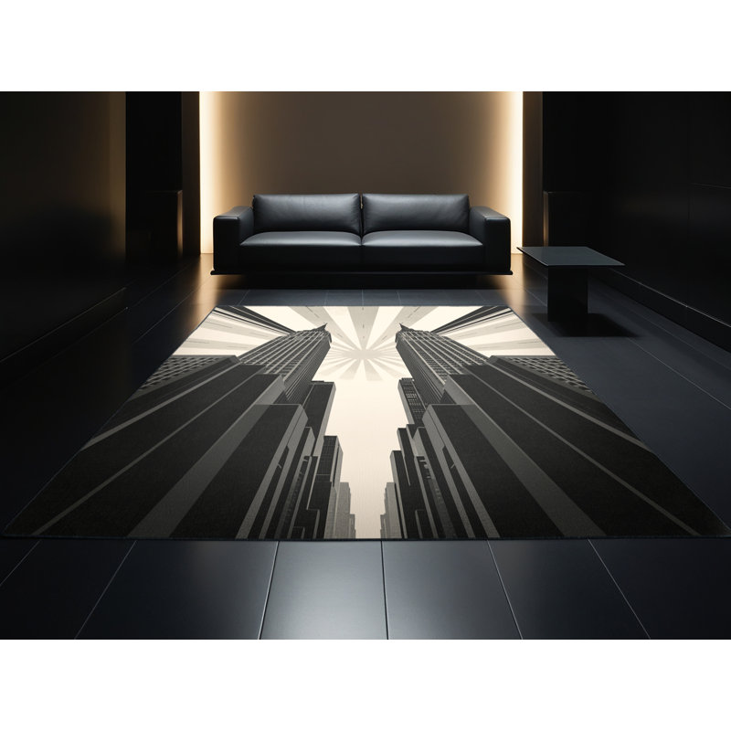 Tapis à motif géométrique lavable à la machine Pegah, Rond 5 pi