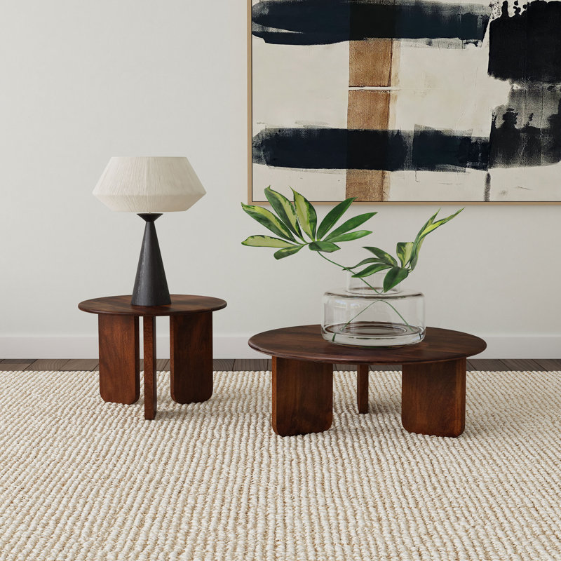 Table basse ronde brune avec finition en bois | Idée de cadeau