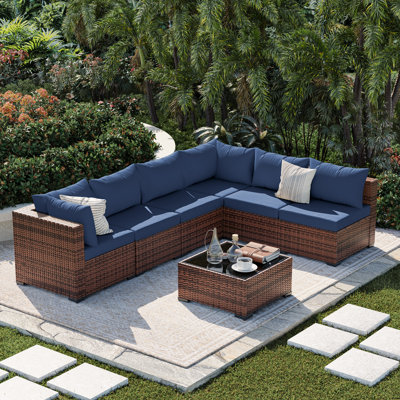 6 - Person Outdoor Wicker Patio Conversation Furniture Set