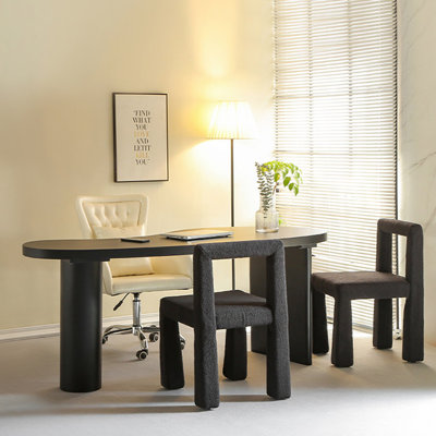 Bureau italien minimaliste sculptural en pin de 180 cm (70,86 po) – Table de bureau incurvée et créative, bureau d'étude léger et luxueux pour la maison