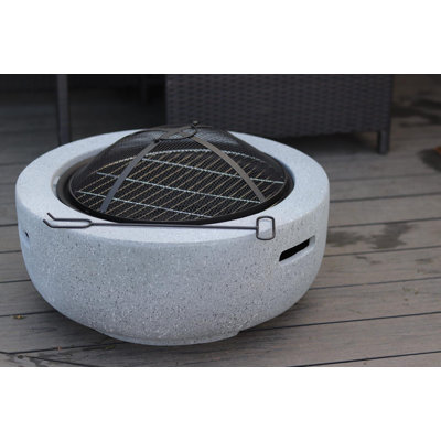 Fermon Round Concrete Charcoal and Wood Burning Fire Pit