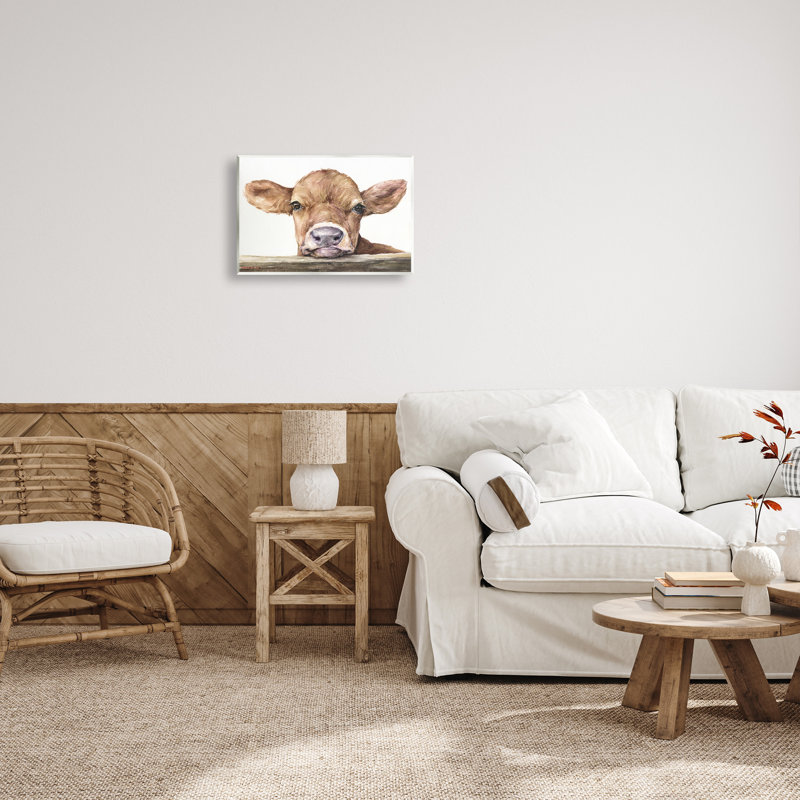 «Cute Baby Cow Animal Watercolor Paint», impression sur toile, H 13 po x l 19 po
