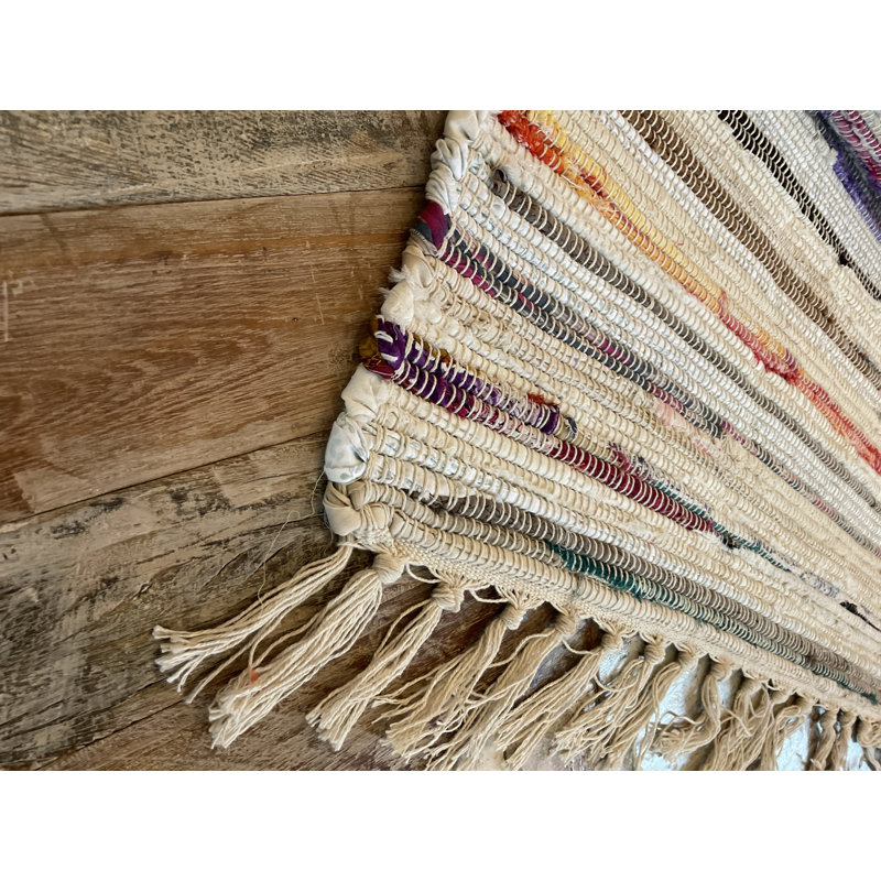 Marone Striped Cotton Hand Woven Area Rug, Rectangle 90 x 150cm