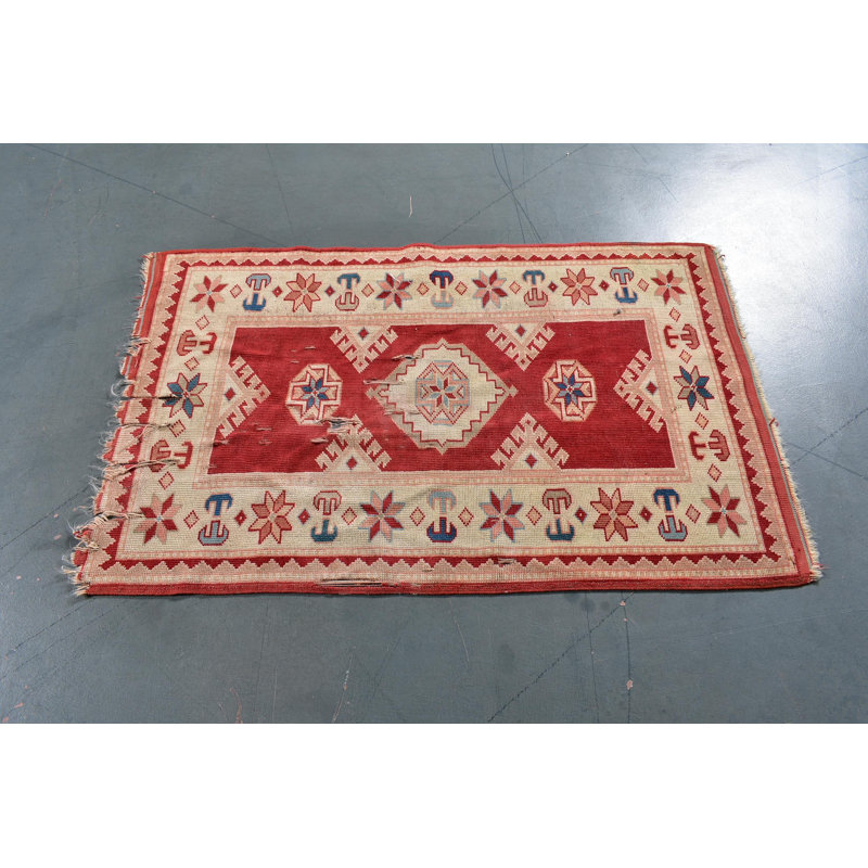 Handcrafted Turkish Vintage Rug in Red for Boho Chic Home Decor or Unique Interior Design