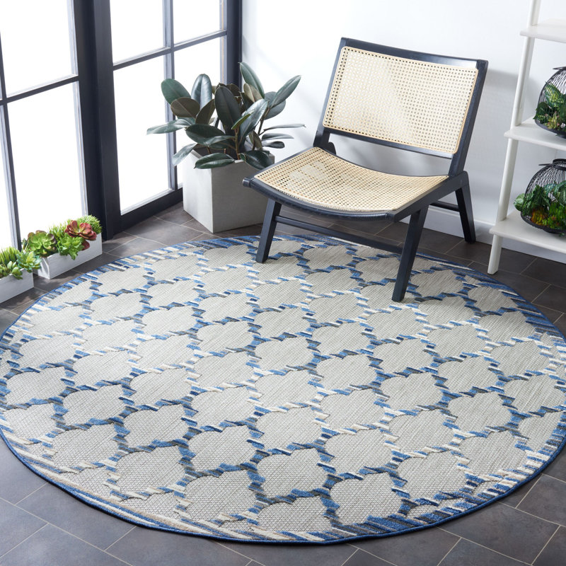 Tapis d'intérieur / extérieur à motif géométrique Dellena Performance, Rond 6 pi 7 po