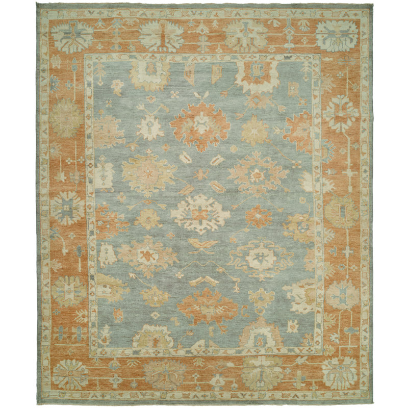 Wool Ikat Area Rug in Blue, Rectangle 10' x 14'