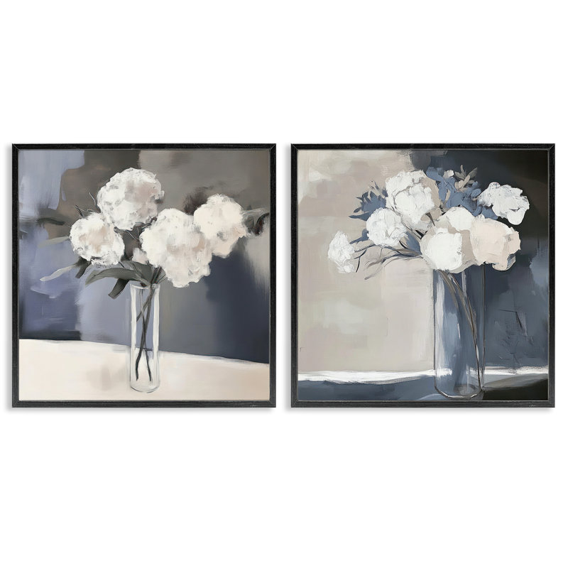 Ensemble de 2 giclées encadrées de pétales d'hortensia doux, design par Mona Grace, Giclée encadrée noir minuit