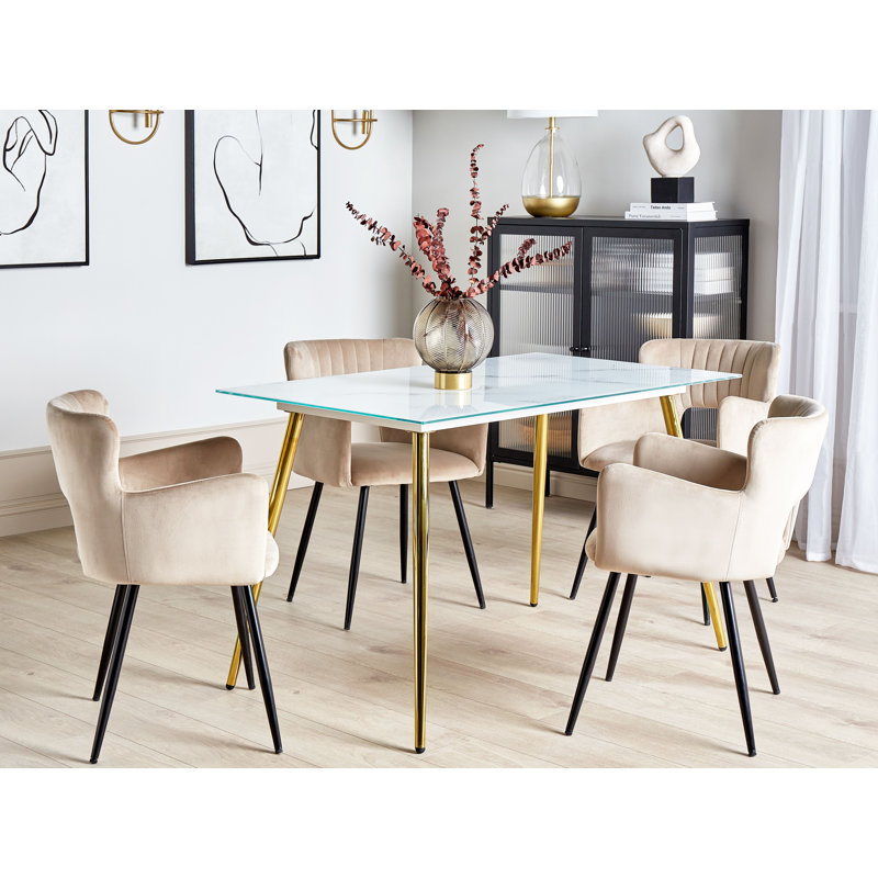 Chatmoss Glass Top Metal Base Dining Table