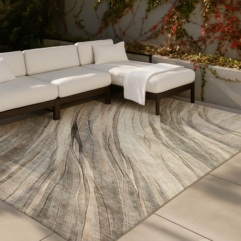 Tapis tourbillon intérieur / extérieur lavable à la machine ACN2871, Taupe, 10 pi x 14 pi